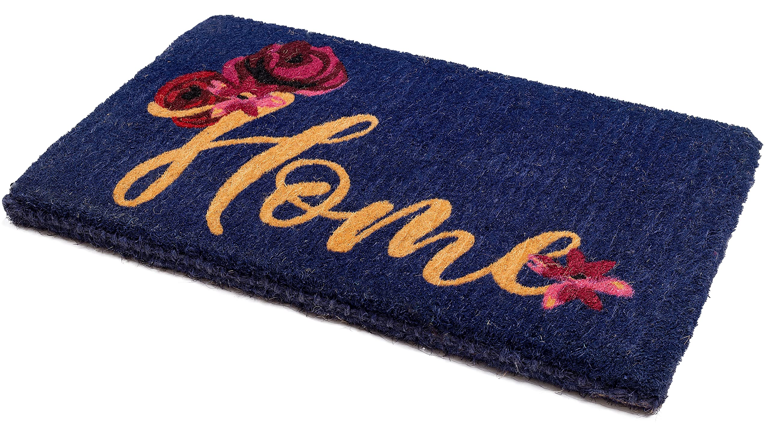 Fab Habitat Extra Thick Doormat - Handwoven, Durable - Natural Coir - Entryway, Front Door, Porch, Patio - Floral Home Dark Blue
